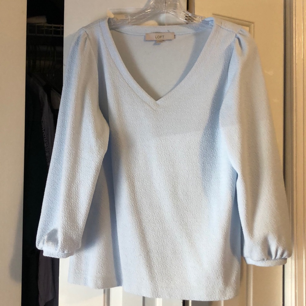 Loft ice blue balloon sleeve blouse